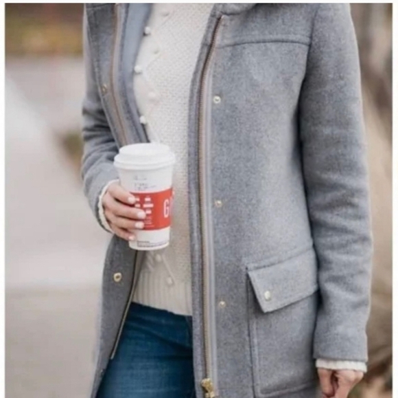 J. Crew Gray Vail Parka Wool Blend Faux Fur Hooded Jacket  Sz 4 Coat - Picture 3 of 15